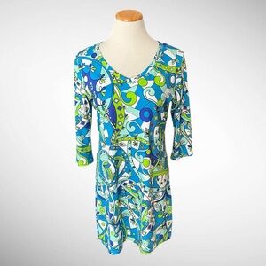 KUNY Abstract Print Swimsuit Coverup Minidress 3/4-Sleeves